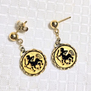 Schütze hängendes Medaillon Ohrringe Gold Schwarz Pfosten Modeschmuck Astologie - Bild 1 von 5