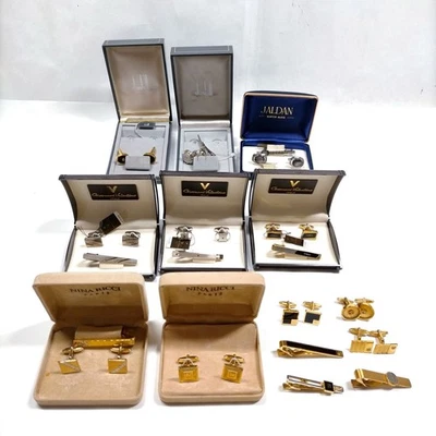 NO TARIFF Dunhill Metal Cuff Links Tie Pin 12 piece set 584512 - Image 1 of 4