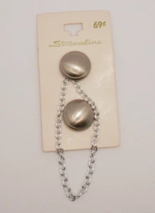 VTG Streamline Silver Tone Cabochon Buttons On Card With Chain - Picture 1 of 4