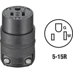 (10)-Leviton 15A 125V 3-Wire 2-Pole NEMA 5-15R Electric Cord Connector 000-515CR - Picture 1 of 1