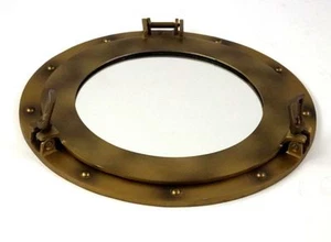 17" Porthole Mirror Brass Antique Finish ~ Aluminum Porthole ~ Nautical Decor - Picture 1 of 1