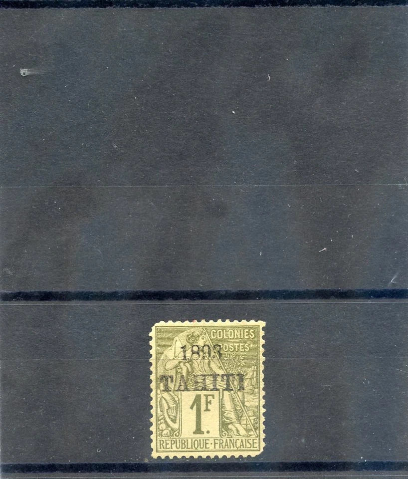 TAHITI Sc 28 (YT 30) * F-VF LH, 1893 1F OLIVA, DOS PERFS DE ESQUINA NUEVOS EN CAJA, $150 Foto 1 de 1