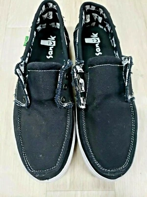 SANUK WOMENS SLIDE ON BLACK NO LACE CANVAS SLIP ON WHITE STITCH SIZE US 9 NOB - Изображение 1 из 4