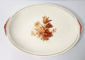 Vtg Appetizer Plate Platter Paden City Pottery Orange Poppy Fall 10" MCM Oval - Picture 1 of 9