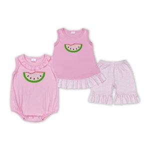 Cute Embroidery Watermelon Clothes Summer Toddler Girls Sibling Sister Set - Picture 1 of 5