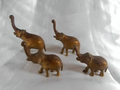 SCULPTURE / FIGURINE / SUITE DE 4 STATUETTES ÉLÉPHANT EN CUIVRE OU LAITON  - Photo 1/4