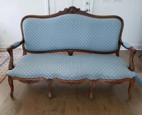 Vintage Antique Hand Carved Walnut Settee Sofa Part of Parlor Set Cover