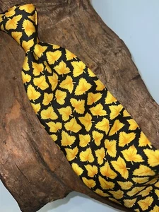 Hugo Boss Black With Gold "Yellow Fall Leaves" Silk Tie Italy - Picture 1 of 7