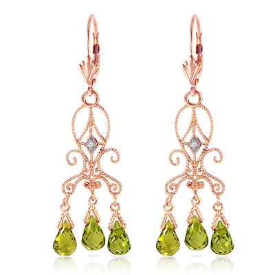 4.51 Carat 14K Solid Rose Gold Chandelier Diamond Earrings Peridot - Image 1 of 4