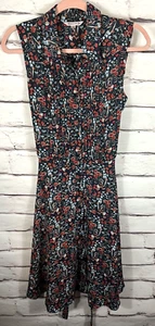 Nanette Lepore Size 10 Green Floral Button Up Sleeveless Collared Belted Dress - Picture 1 of 3