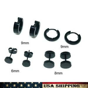 4Styles Stainless Steel Hoop Earrings Stud Earrings for Men /Women Black(4Pairs) - Picture 1 of 2