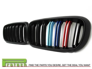 Matte Black w/// M Tri Color Front Kidney Grille for 2015+ BMW X6 X6M F16 Model - Picture 1 of 2