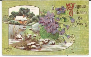 Freudige Weihnachten Be Yours Veilchen Cottage Bachszene verschickt 1915 Vintage Postkarte - Bild 1 von 2