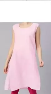 @ Silk Solid Slips Long Kurti Pink Color For Women - Picture 1 of 6