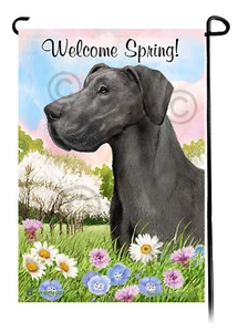 Welcome Spring Garden Flag - Uncropped Blue Great Dane - Picture 1 of 1