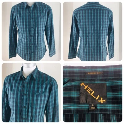 Camisa Helix Para Hombre Talla L Calce Moderno Verde Negra A Cuadros Manga Larga Con Botones Bn3 Foto 1 de 4