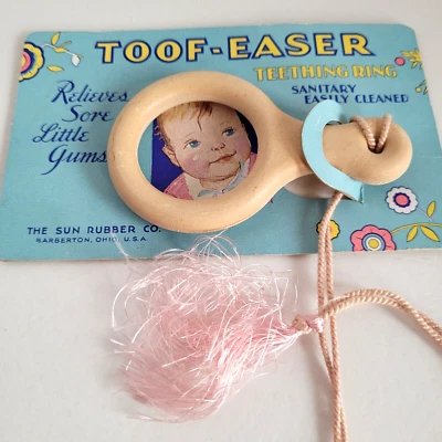 Toof-Easer Vintage Baby Teething Ring The Sun Rubber USA Prop Girl Pink Sore Gum - Image 1 of 4