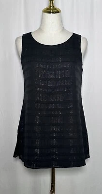 Camiseta sin mangas túnica Eileen Fisher XXS / 2XS seda sin mangas negra metálica $218 Foto 1 de 4