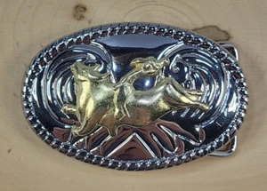 Nocona Children's Cowboy Bull Riding 2-Tone Belt Buckle - Picture 1 of 8