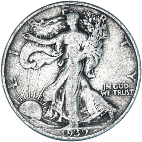 1939 D Walking Liberty Half Dollar 90% Silver Fine FN Cover