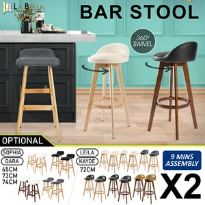 2X Wooden Bar Stool Barstools Dining Chair Kitchen Stools Swivel PU Fabric - Picture 1 of 210