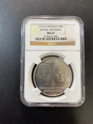 1976 SWEDEN 50 KRONOR NGC MS-67 - UNCIRCULATED - ROYAL WEDDING - CERTIFIED - 50K - Image 1 of 2
