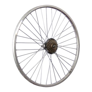 Laufrad 26 Zoll Hinterrad Fahrrad Hohlkammer silber + 6 fach Shimano Zahnkranz - Bild 1 von 9