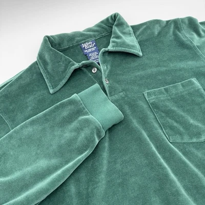 Vintage 1970s John Blair Green Velvet Velour Shirt Retro Disco Leisure Mod Large - Image 1 of 4