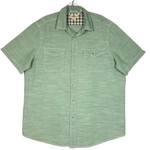 WOOLRICH Shirt Men's LARGE 100% COTTON Artichoke Green STRETCH Short Sleeve - Picture 1 of 11