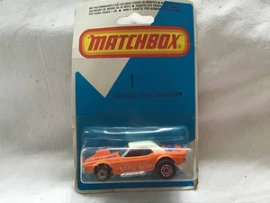 MATCHBOX no.1 DODGE CHALLENGER REVIN REBEL ( WHITE ROOF ) ON UNOPENED CARD - Picture 1 of 5