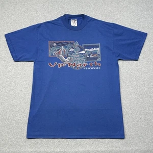Vintage Up North Wisconsin Shirt Mens Large Blue Jerzees Graphic Nature 90s USA - Picture 1 of 9