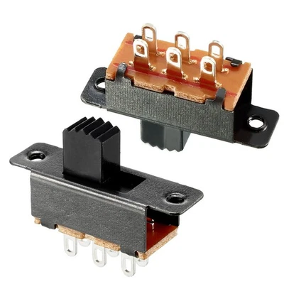 Вертикальный выдвижной переключатель 5 мм DPDT 6 клемм защелка панели печатной платы упаковка 20 шт. - Изображение 1 из 4