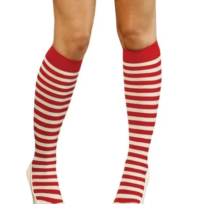 Medias rojas blancas hasta la rodilla horizontales a rayas disfraz medias talla única 1121 Foto 1 de 3
