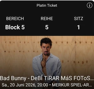 1×Platin Bad Bunny Konzert Ticket Düsseldorf - Bild 1 von 2