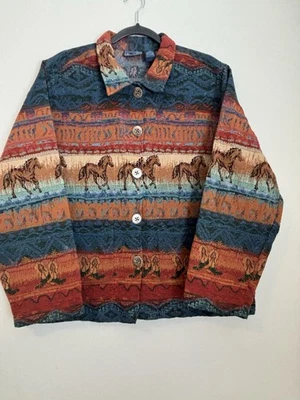 Jane Ashley Women's Jacket Tapestry XL Southwest Western Horse Print Cowgirl - Image 1 of 4