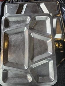 VTG WW2 US Military USN Stainless Steel 6 Compartment Mess Hall Trays Pair - Picture 1 of 7