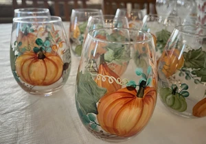 Pier 1 Harvest Garden Glasses / Dinner Plates  11”~ Pumpkins~ Thanksgiving~ Fall - Picture 1 of 8