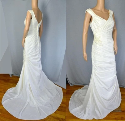 Vestido de Novia David Marfil Tafetán Manga Gorra Trompeta Skt Tren OP1341 NUEVO CON ETIQUETAS Foto 1 de 4