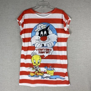 Camiseta vintage Sylvester Tweey para dormir 1986 talla única roja a rayas náutica - Imagen 1 de 8