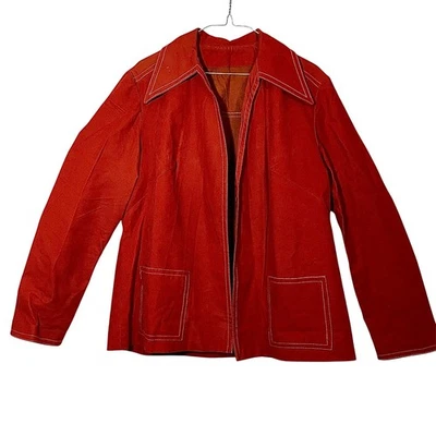 Vintage 1970's Orange Jacket with Contrasting Stitching and Large Collar - Image 1 of 3