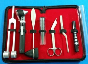 BLACK LED FIBER OPTIC Otoscope Tuning Fork C128 Reflex Hammer Bandage Scissors - Picture 1 of 3