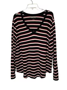 Universal Standard V-Rex V-Neck Long-Sleeve Striped Tee Shirt Top Medium 18/20 - Picture 1 of 6