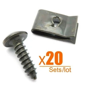 20*Metal Body Screw And Clips Car Bumper Fender Trim Panel Fasteners Black New - Picture 1 of 7