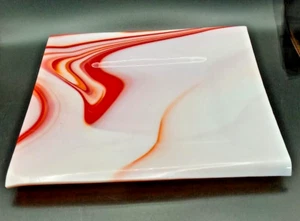 Beautiful Red, Orange and White Slag Glass Tray - Picture 1 of 5