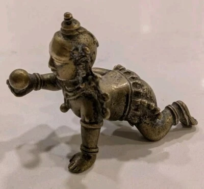 ANTIQUE BRASS PILGRIMAGE FIGURE INFANT KRISHNA ALTAR INDIA HINDUISM 19th C RARE - Image 1 of 4