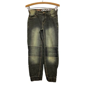 Boys Akademiks Bleach Wash Crumple Stitch Denim Jogger Jeans Green Size 10 - Picture 1 of 10