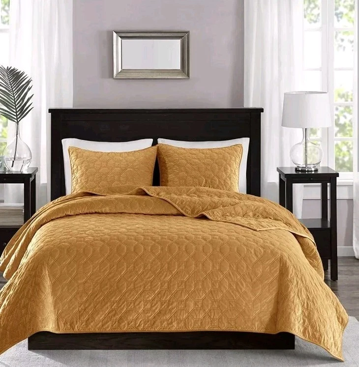 Madison Park 3 Piece Velvet Coverlet Set  Size King Mustard  - Image 1 of 4