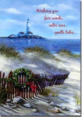 Beach Fence & Lighthouse - Red Farm Studios Coastal Box of 18 Christmas Cards