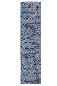Marokkanischer geometrischer Druck Läufer - 2'x8' hellblau, gemustertes Design Teppich - 504 - Bild 1 von 9