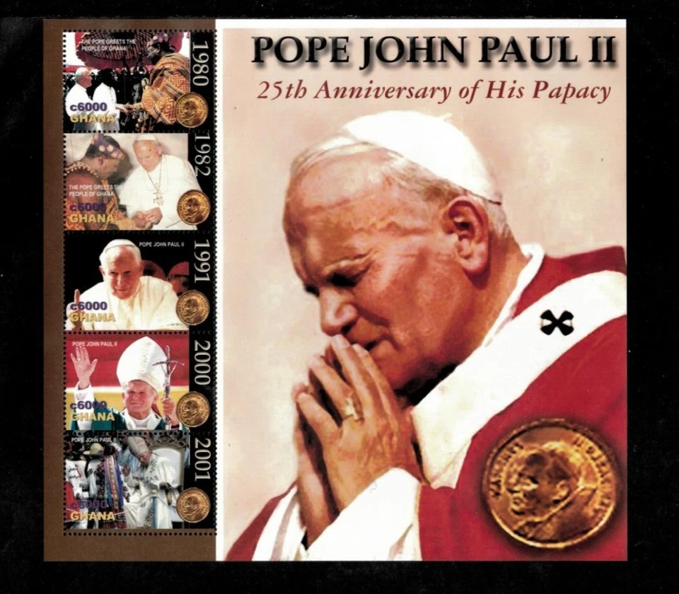 Ghana 2004 - Papado del Papa Juan Pablo II - Hoja de 5 estampillas - Scott #2424 - MNH Foto 1 de 1